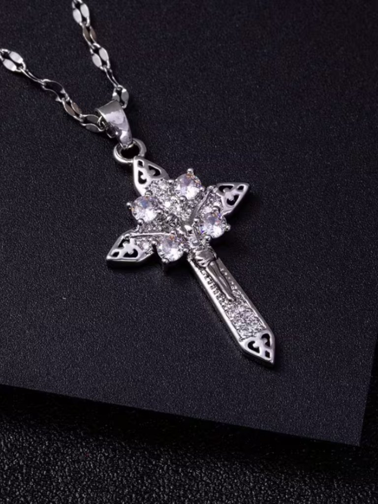 14k White Gold Womens 2ct Diamond Cross Necklace Christian 14 K Silver Jewelry
